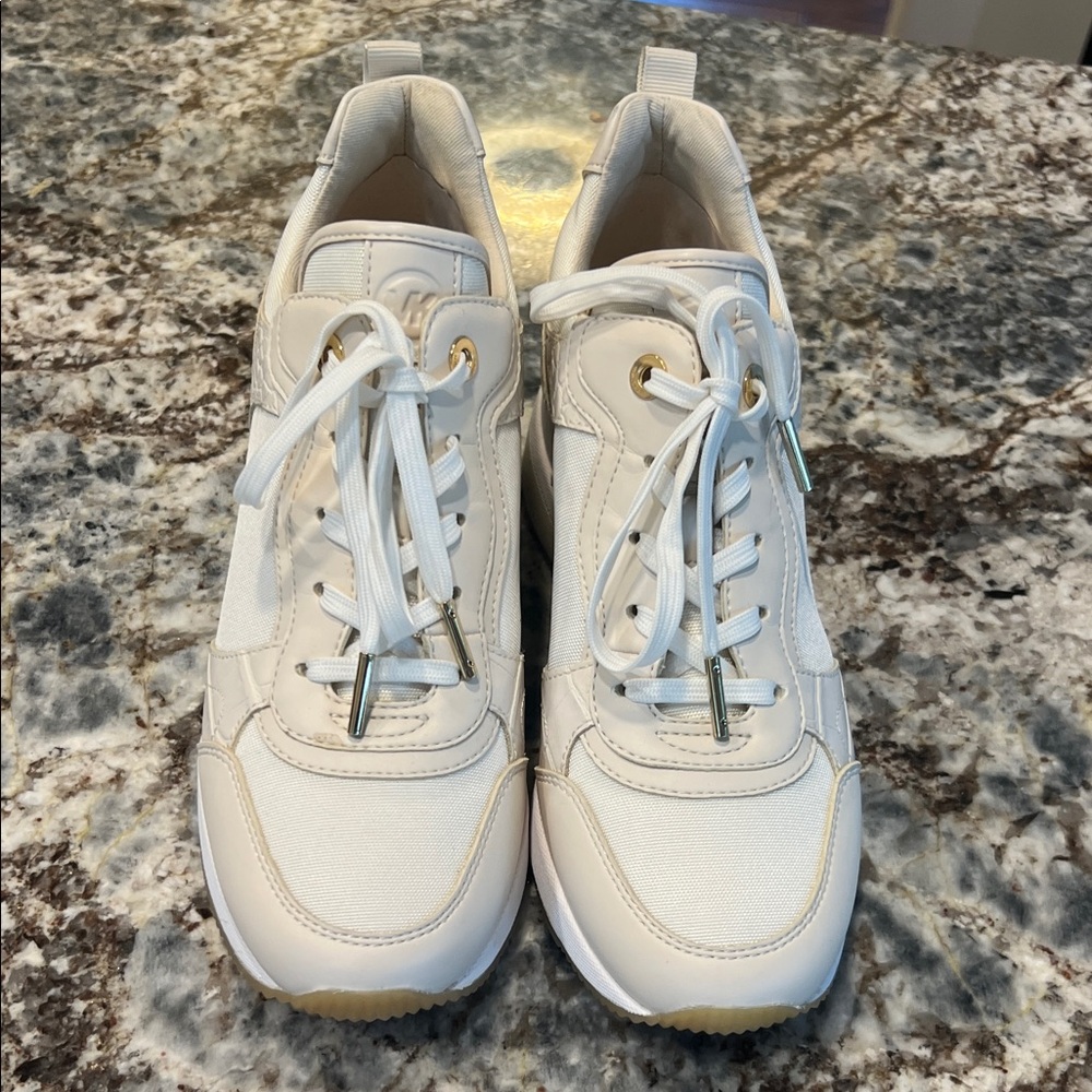 Michael Kors White and Gold Sneakers
